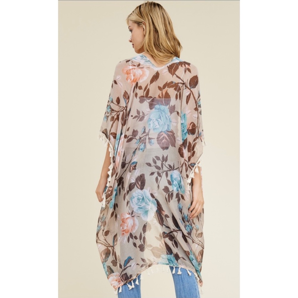 Khaki Floral Tassel Kimono - Picture 5 of 5